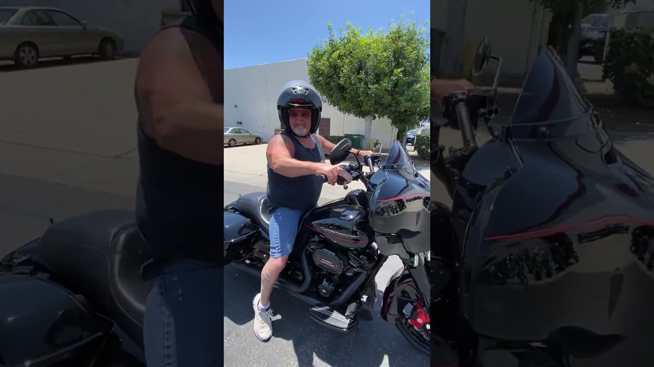 Mikey heading out for a test ride on a Harley Davidson Street Glide #motorcycle #harleydavidson