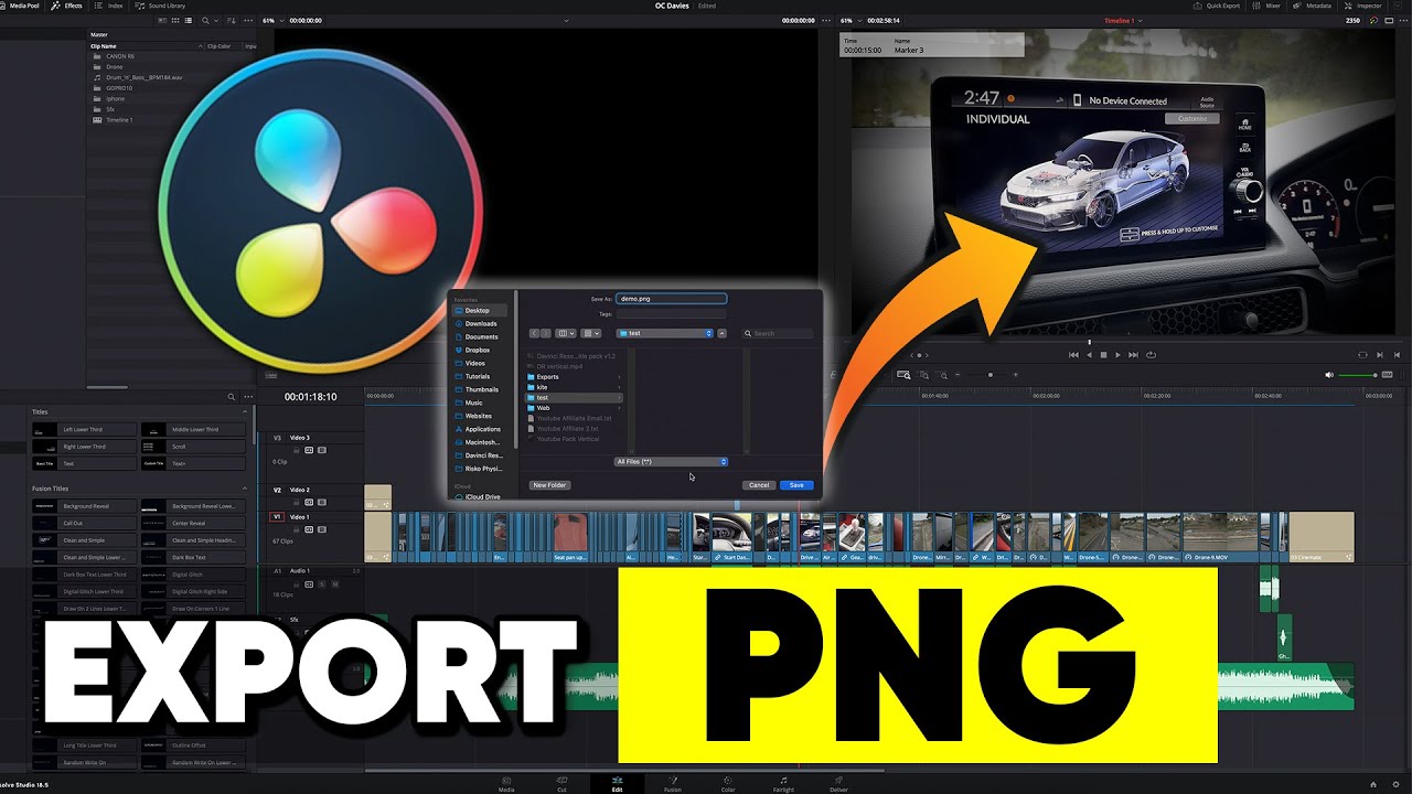 Экспорт временной шкалы Davinci Resolve в виде изображений PNG