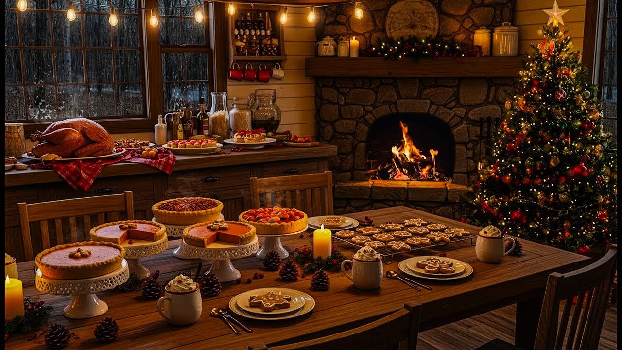 🎄Grandma's Cozy Kitchen on Christmas Eve ⛈️ Peaceful Rainy Night & Gentle Fire Cooking Atmosphere🔥