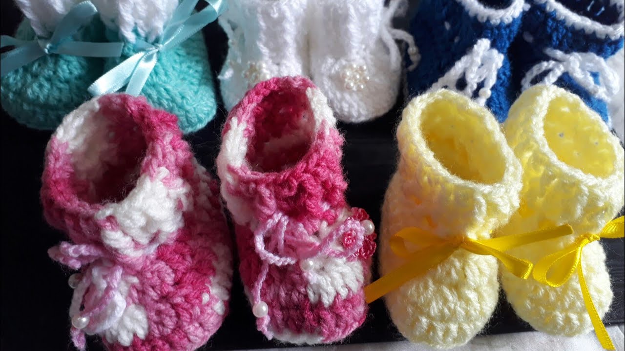 Botinha de bebê em croche com lã grossa. /Lucelene Sartori