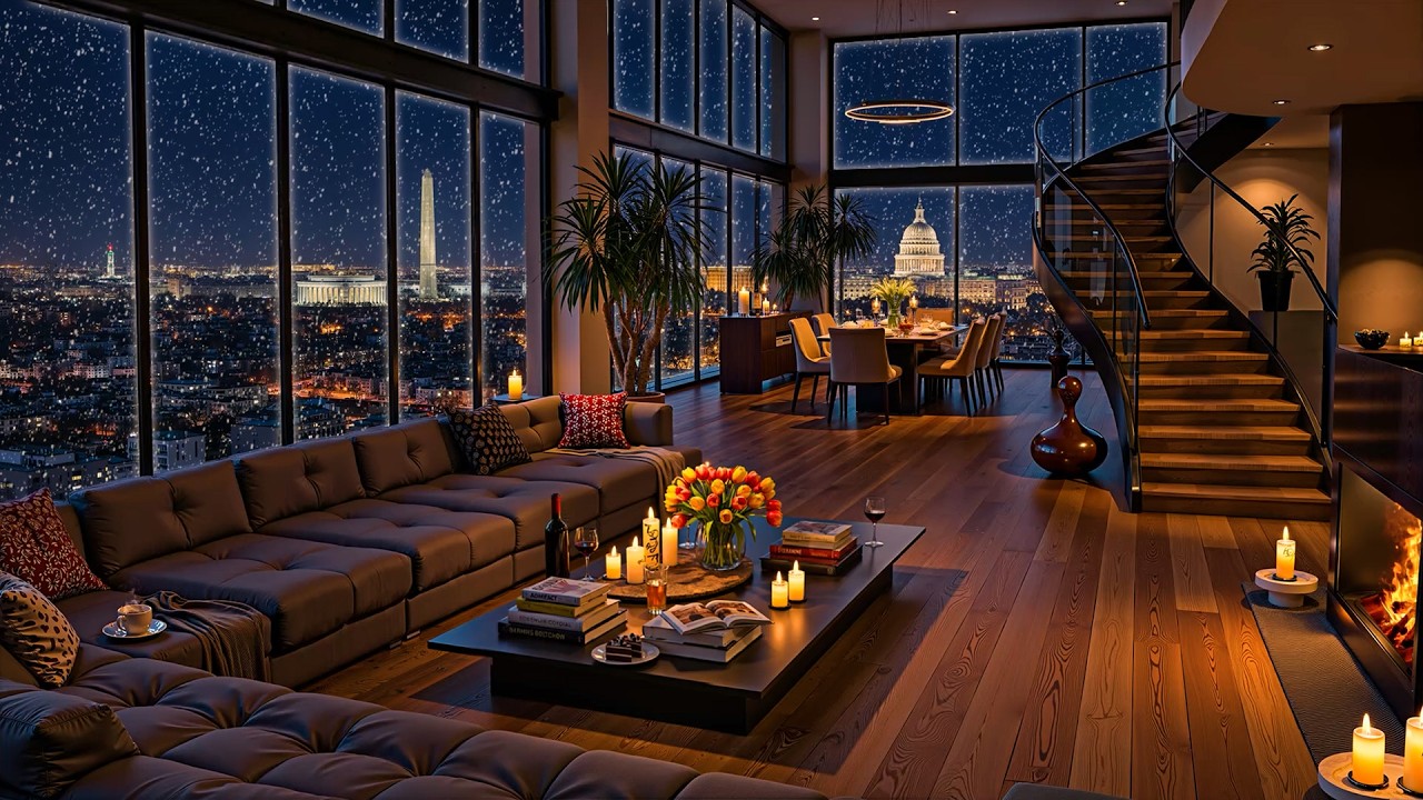 Winter Night Jazz Harmony ❄ Cozy Apartment in Washington, DC with Soft Jazz Saxophone Music to Relax
