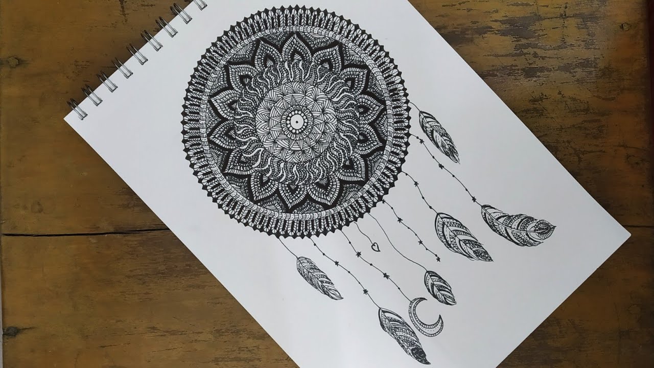 How to draw easy Mandala art of dream catcher | Zentangle art | Doodle art | Easy drawing