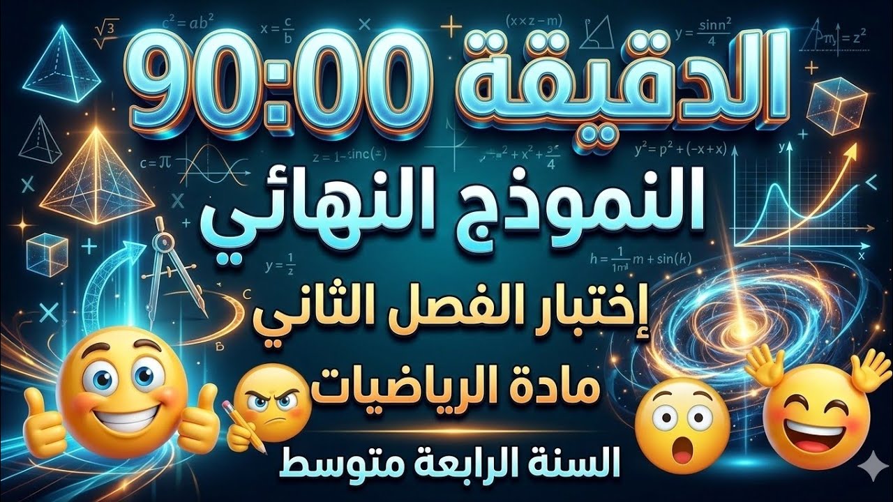 الدقيقة 90:00 ⏱️ النموذج النهائي لإختبار الرياضيات  الفصل الثاني(رابعة متوسط)🔥 لا يخرج عنه الامتحان!