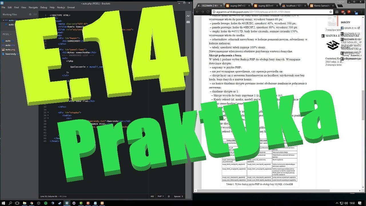 E.14 - Rozwiązanie arkusza 01.2017 (phpMyAdmin, PHP, MySQL)