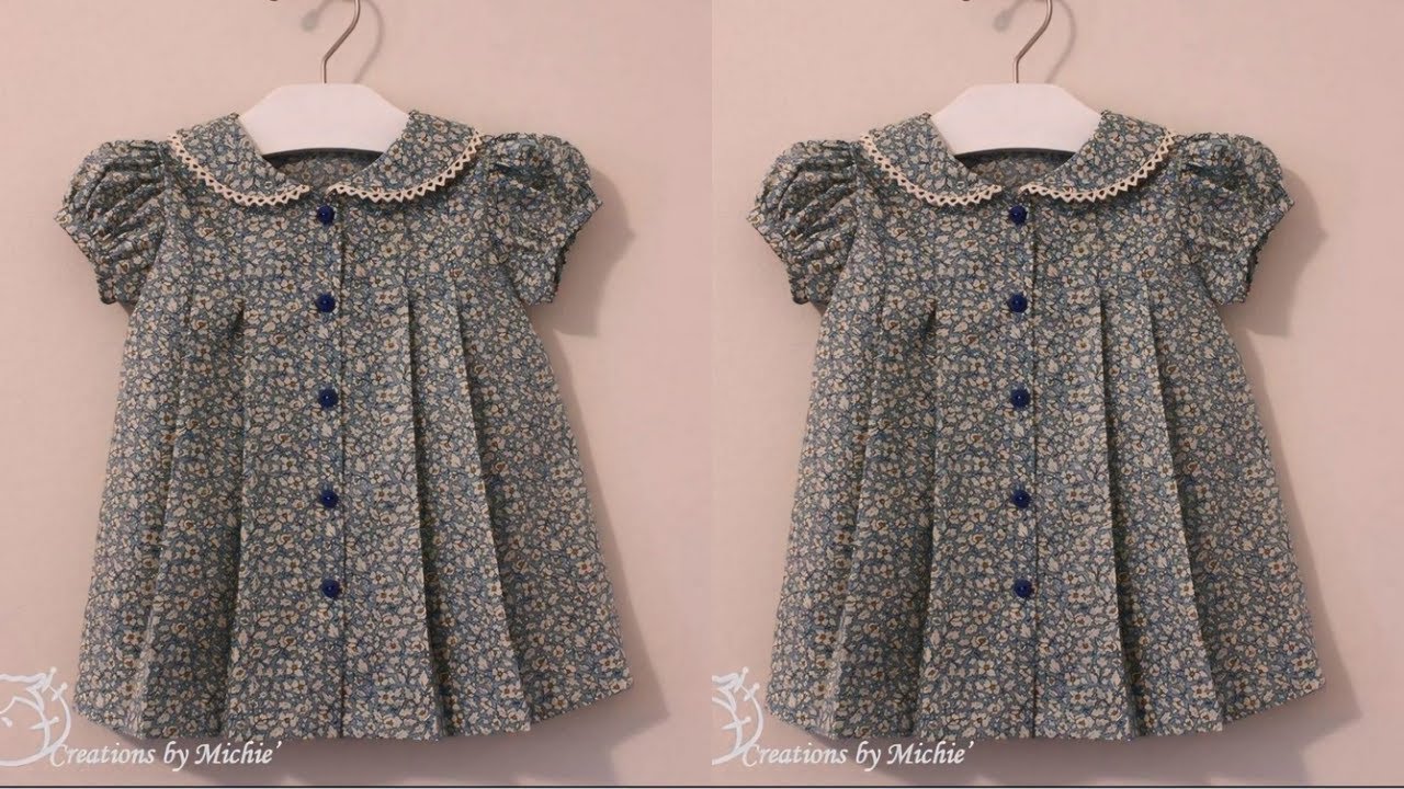 Front slit button placket puff sleeves baby frock cutting and stitching| 2 year baby frock design