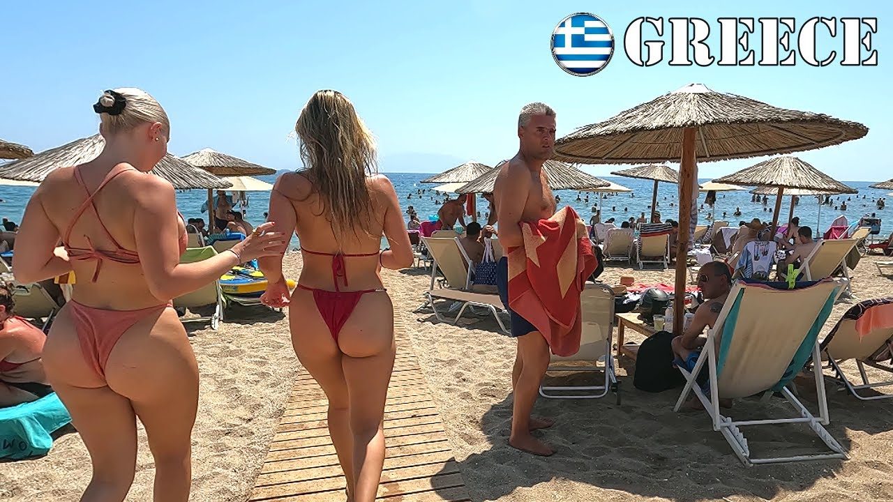 BIKINI BEACH | Greece beach | Halkidiki Kasandra / beach girls 🏖️ Beach Walk 2023