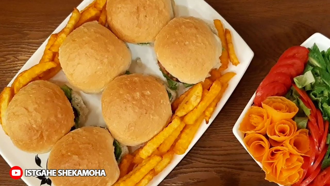طرز تهیه چیکن برگر یا برگر مرغ خانگی 🥰😎 عاشق طعم این چیکن برگر رستورانی میشید