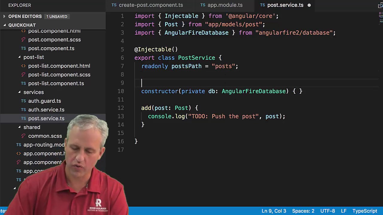 Angular with Firebase course - Quick Chat - 11 Pushing Posts to Firebase
