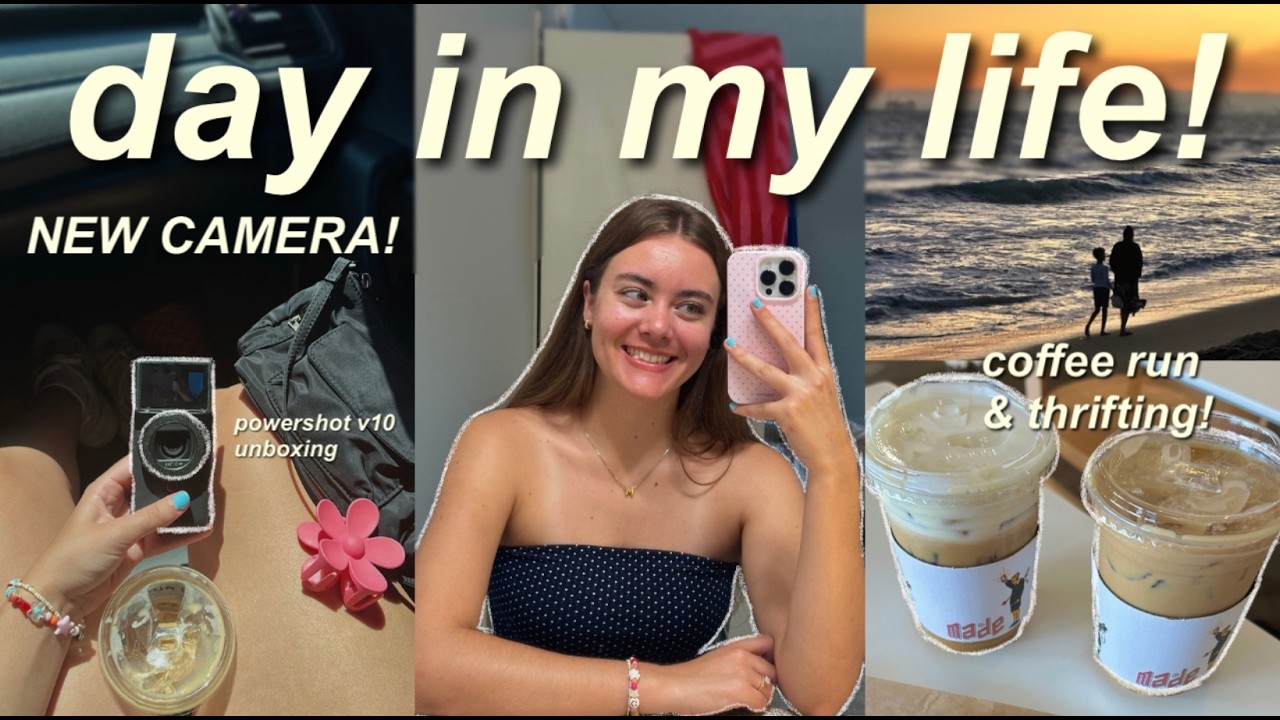 NEW CAMERA!!📸 canon powershot v10 unboxing, coffee runs, thrifting & beach sunset! 🌅 day in my life!