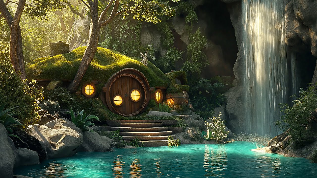 Springtime at the Hobbit House 🌹 | Waterfall Ambience & Soothing Birdsong for Deep Rest & Sleep