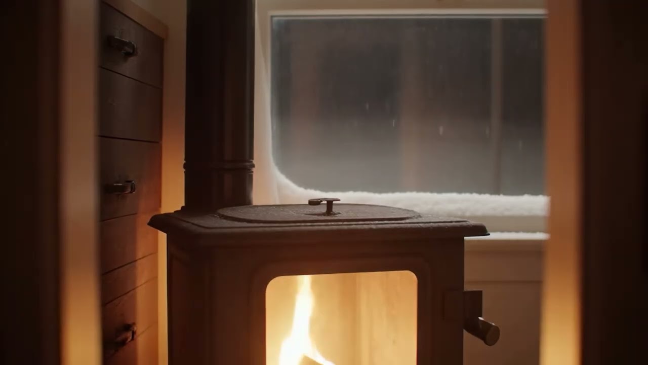 Fireplace Sounds for Sleeping | Snowing Outside | Wood Stove - 3 hours | Cozy Room | Deep Dreams