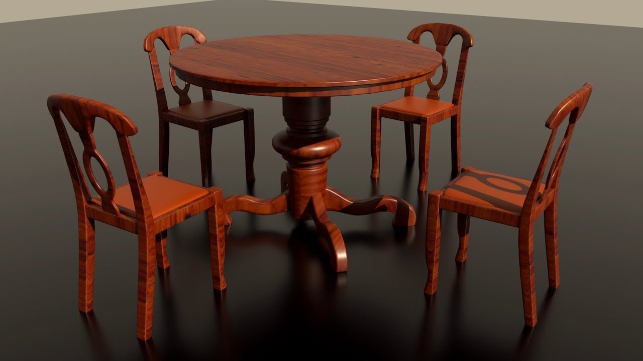 Wooden Dining Table and Chairs Modeling In Autodesk Maya