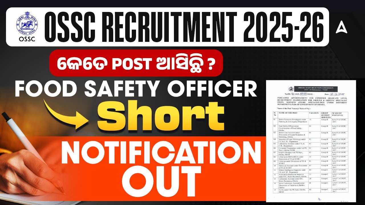 Odisha OSSC Recruitment 2025-26 | Odisha FSO 2026 | Odisha OSSC food Safety Officer | OSSC FSO 2026