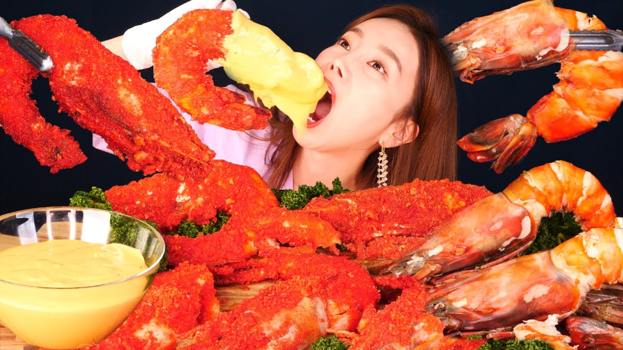 RUS SUB) огромный креветка Рыба🦐Cheetos KingTigerShrimp ASMR Mukbang eatingsound realsound Ssoyoung