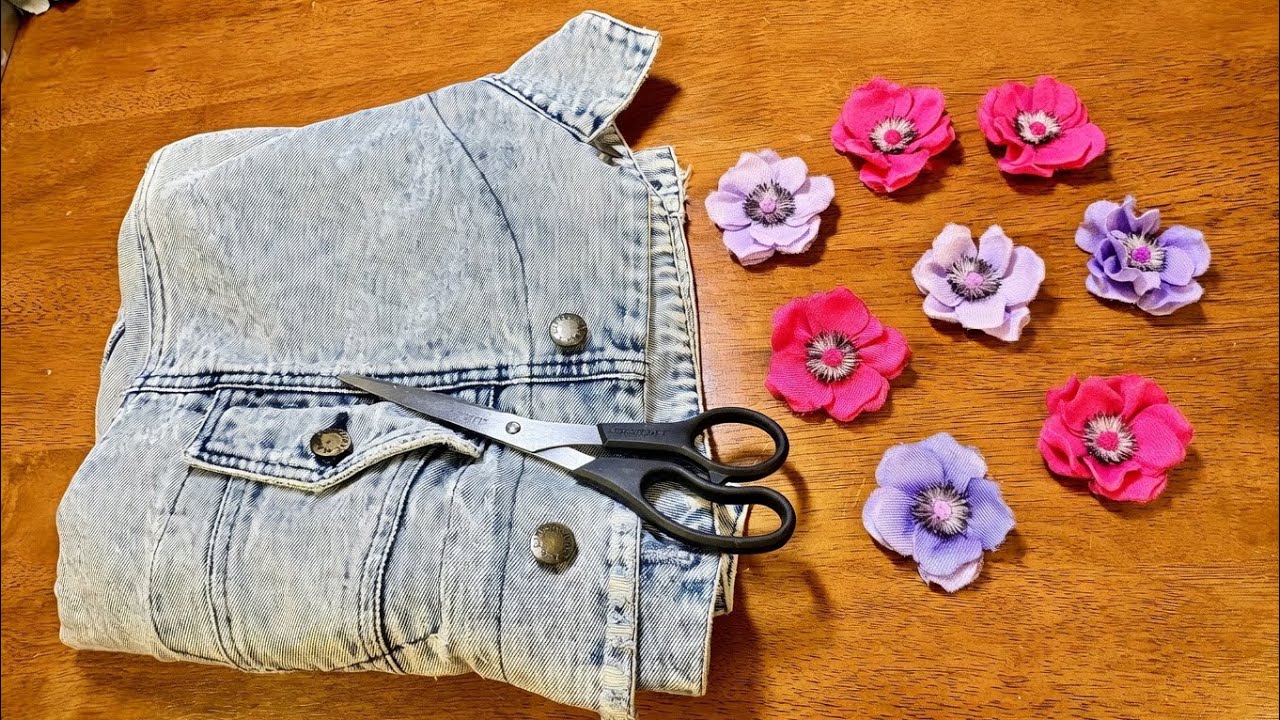 Old denim to Bright Blossom 🌸 🌺💜EASY STEP BY STEP TOTURIAL FOR BEGINNERS ✅