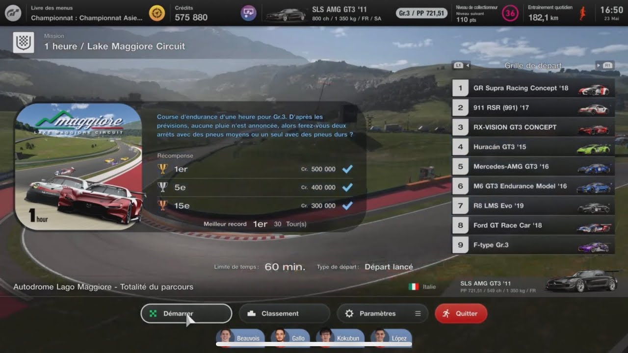 Gran turismo 7 mission challenge endurance 1h au lake Maggiore à la manette en boîte auto sct1