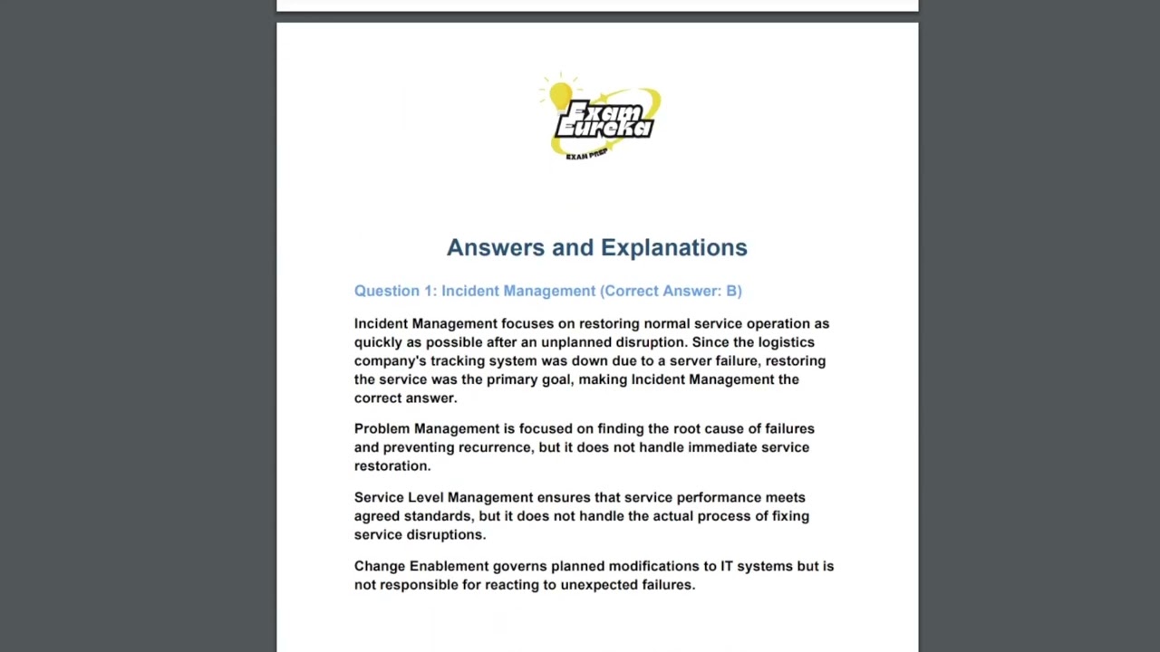 ITIL Foundation Review Questions & Answers - Practice Availability Management
