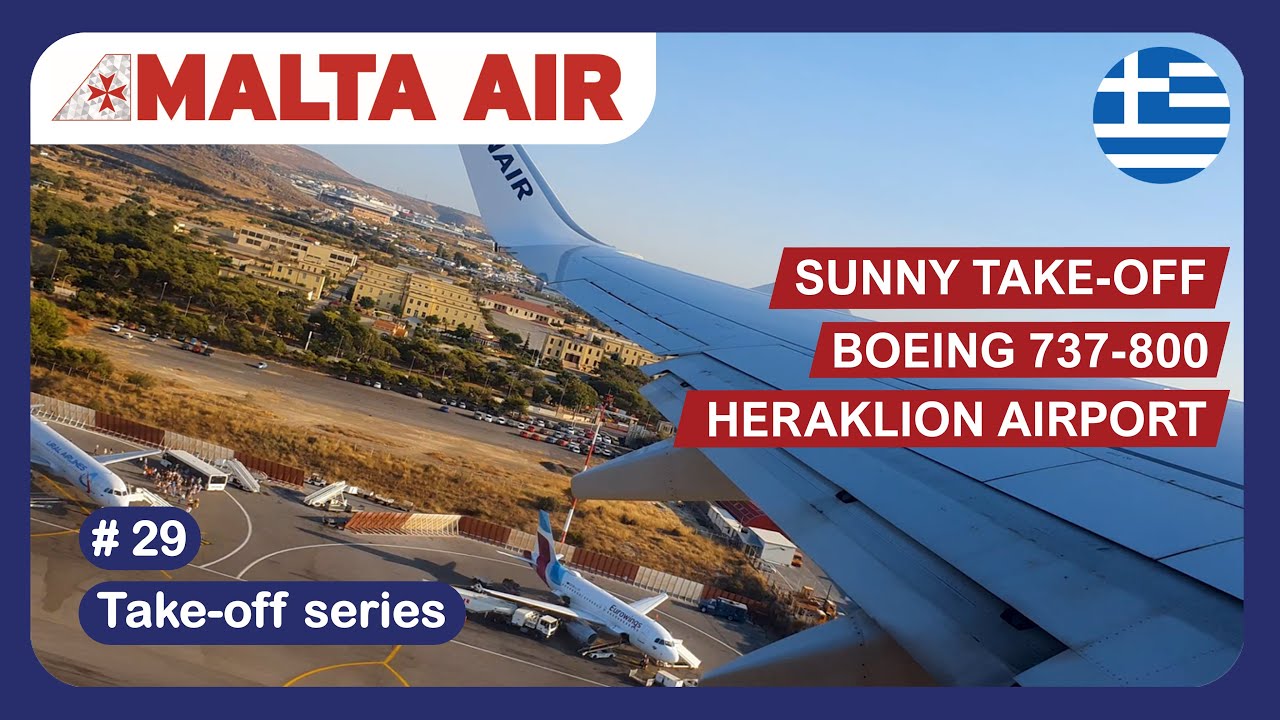 Beautiful sunny takeoff Ryanair (Malta air) Boeing 737-800 from Heraklion International Airport