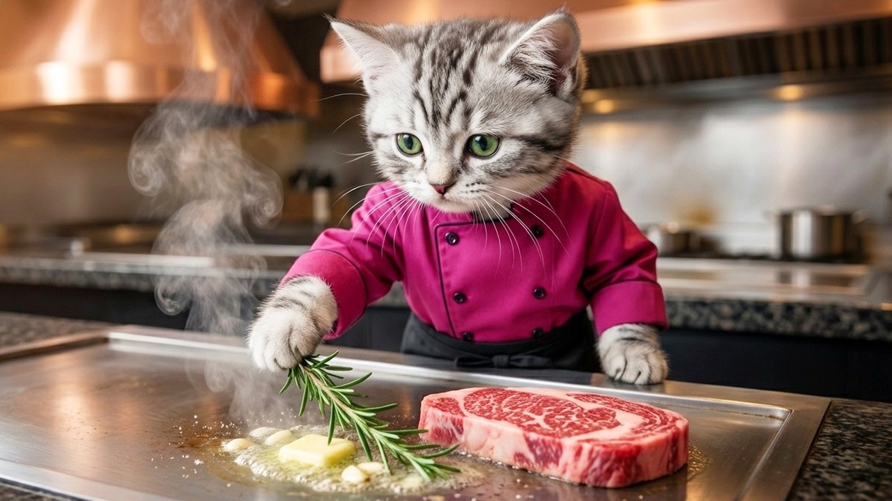 オーダー入ります!!絶品ステーキを焼くよ!!まるりんの一日に密着🐱🥩