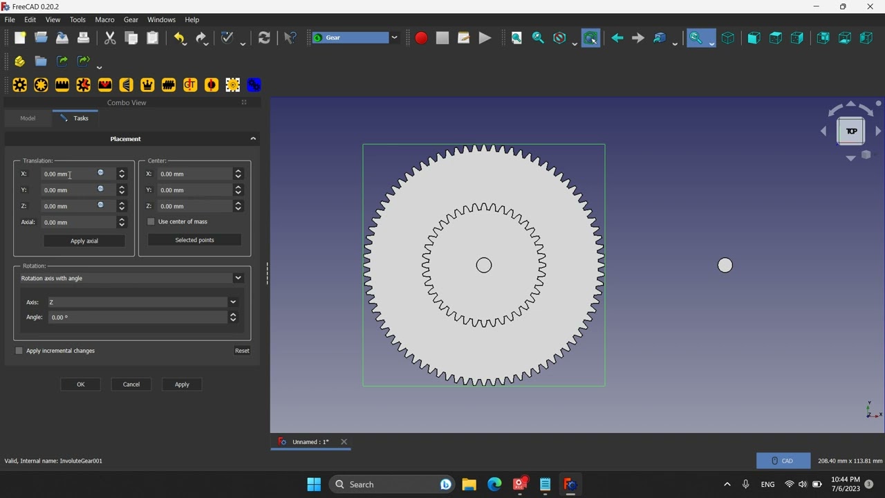Uczę się Freecad - video #10 - moduł i odległość środkowa dwóch kól zębatych.