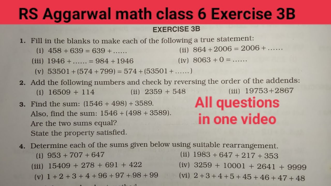 RS Aggarwal math class 6 exercise 3B solutions ।। Class 6 chapter 3B RS Aggarwal math
