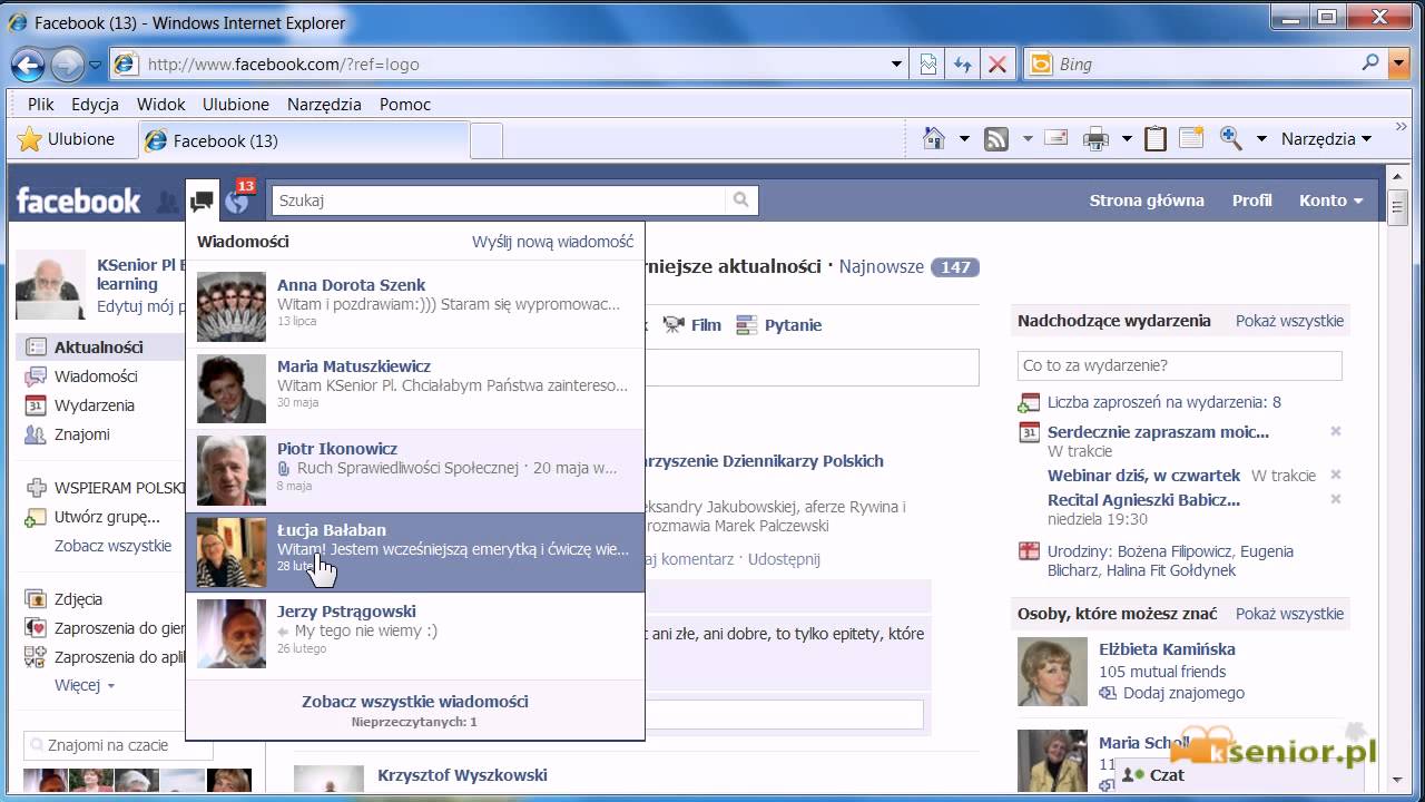 Facebook - Omówienie menu facebooka.