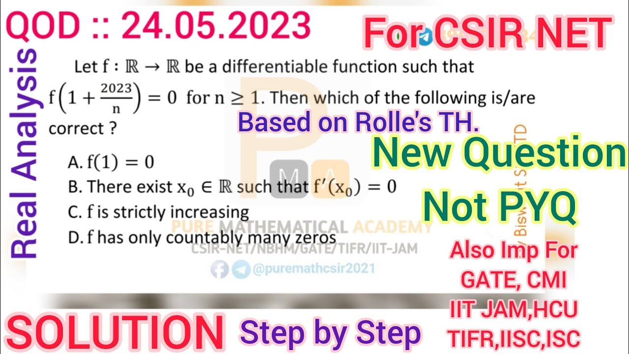 Csir Net Mathematics | Real Analysis | Solution QOD 24.05.2023 | GATE | IIT JAM | by Sudip Kumar PMA