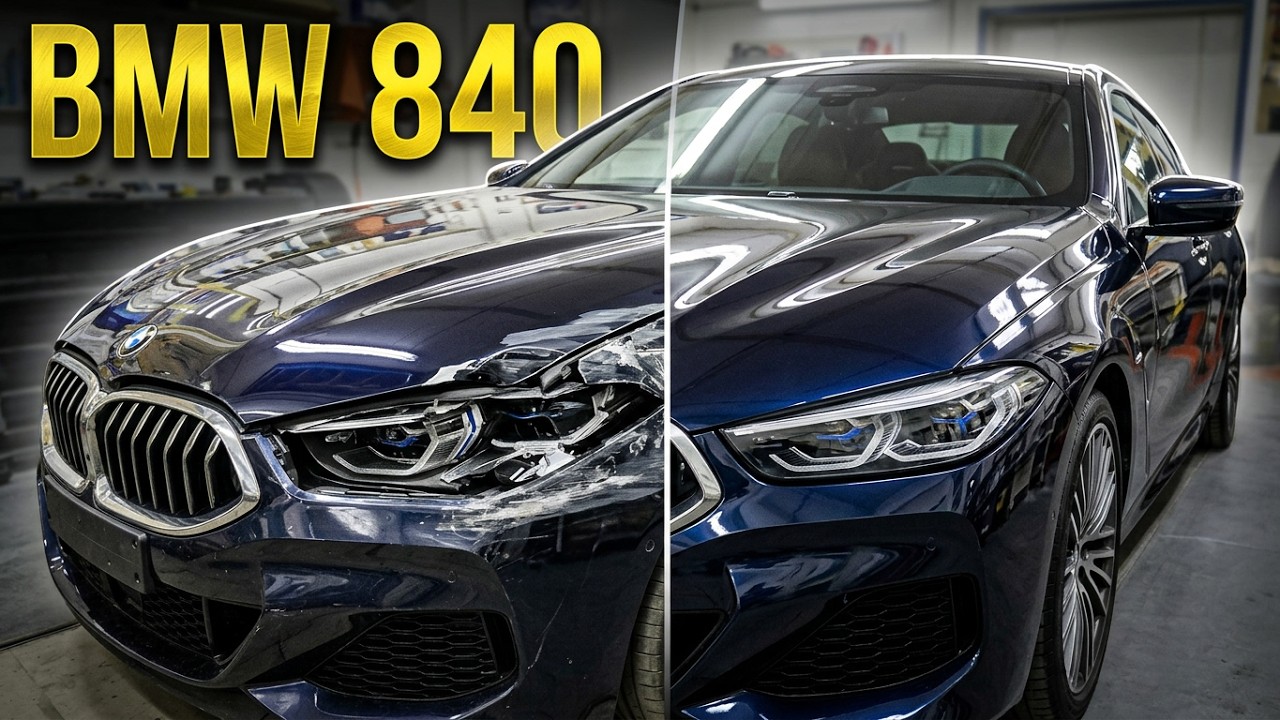 BMW 840, боковой удар. Body repair after an accident.