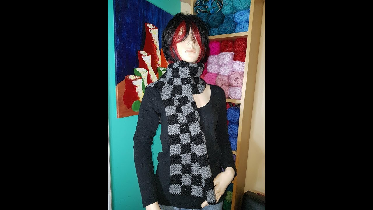 Crochet bufanda masculina de cuadros de ajedrez