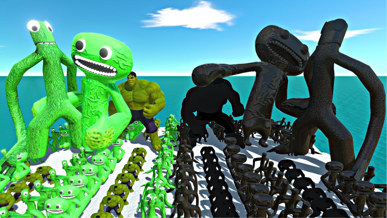 Rainbow Friends Green + Jumbo Josh + Hulk vs Shadow Itself - Animal Revolt Battle Simulator