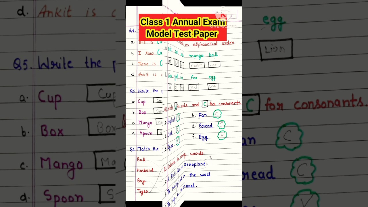 Class 1 Annual Exam Model Paper| Class 1 English Test Paper  #shorts #examtestpaper #class1english