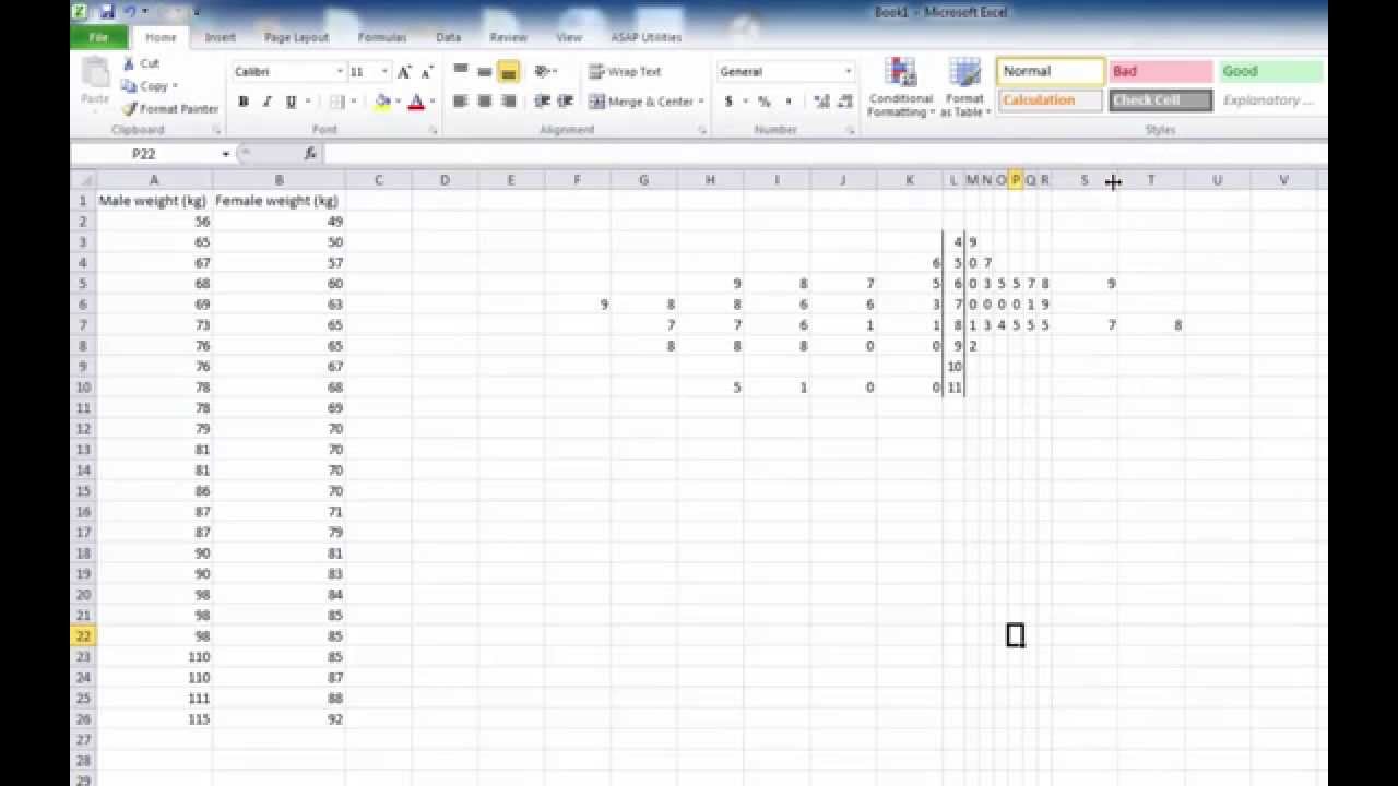 Excel: создание графика «стебель и листья»