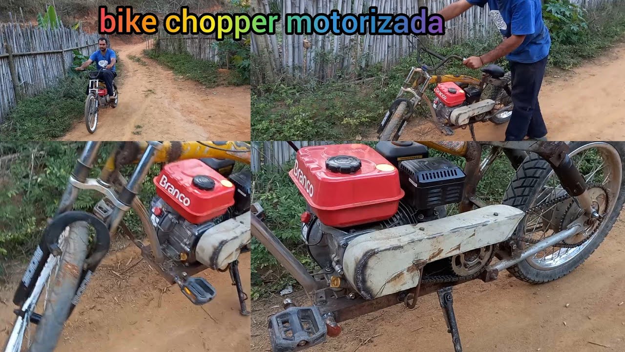 bicicleta caseira com motor a gasolina 4 tempos 5.5 CV((bike chopper com motor estacionário))