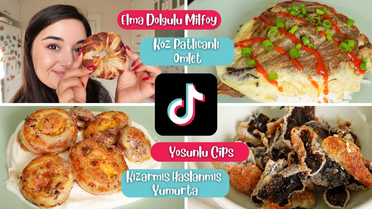 TİKTOK TARİFLERİ | Köz Patlıcanlı Omlet, Kızarmış Haşlanmış Yumurta, Elma Dolgulu Milföy, Yosun Cips