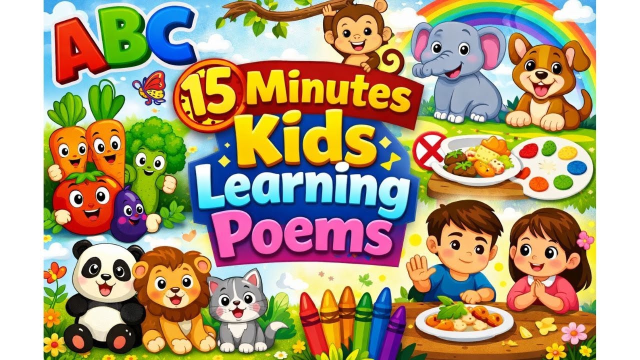 Kids Learning Poems Collection 🎵 | ABC, Colors, Animals, Vegetables & Good Manners | 15 Minutes