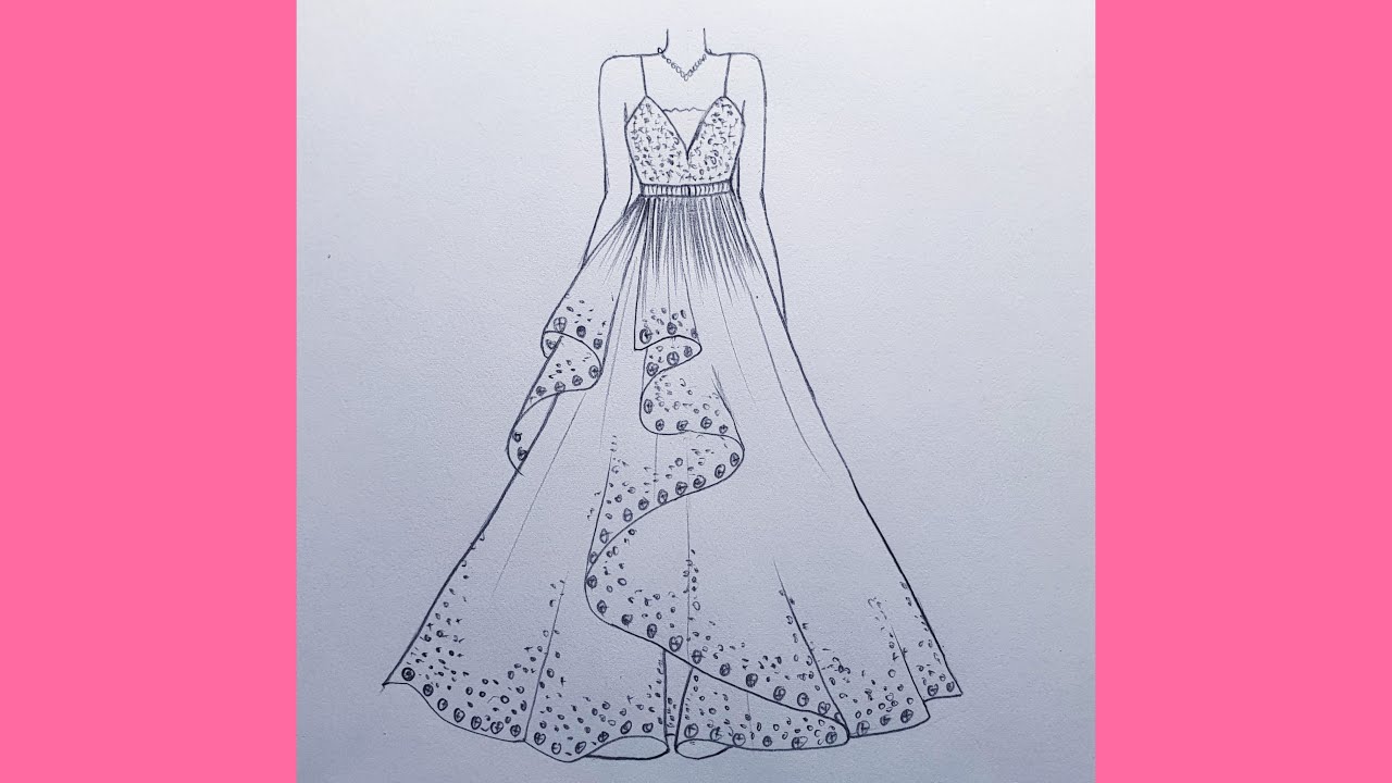 A beautiful dress drawing for Beginners | How to draw a dress