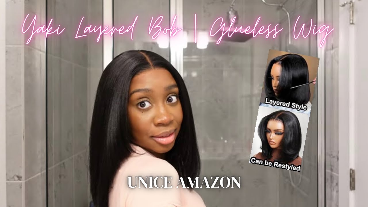 Beginner-Friendly Glueless Bob Wig | UNice Amazon Yaki Straight Layered Bob Review + Install