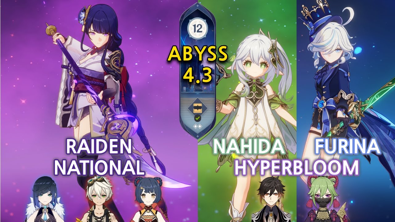 Raiden National & Nahida x Furina Hyperbloom - Spiral Abyss 4.3 Floor 12 9 Stars