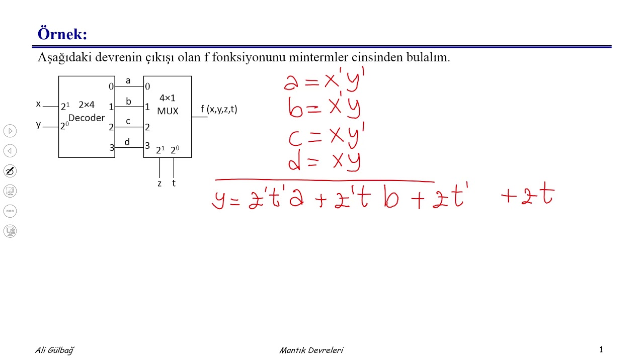 Örnek 18 - Veri Girişlerine Decoder Çıkışları Bağlanmış Bir Multiplexer'ın Çıkış Fonksiyonunu Bulma