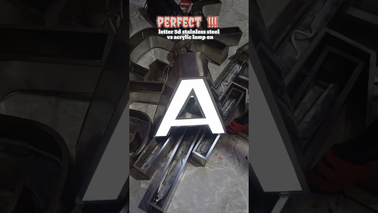 cara membuat huruf timbul stainless vs huruf nyala akrilik #shorts #3dstainless #hurufakrilik