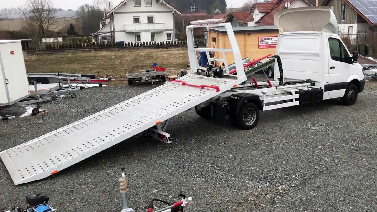 Abschleppwagen, Hydraulische Schiebeplattform auf Mercedes Sprinter, WOLFRENT