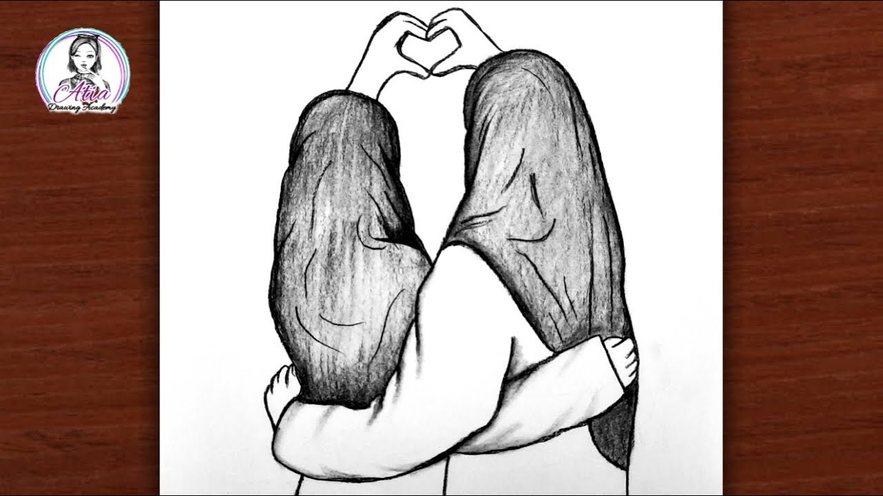 Easy BFF Drawing | How to Draw Two Best Friends Holding Hands | Friendship Art