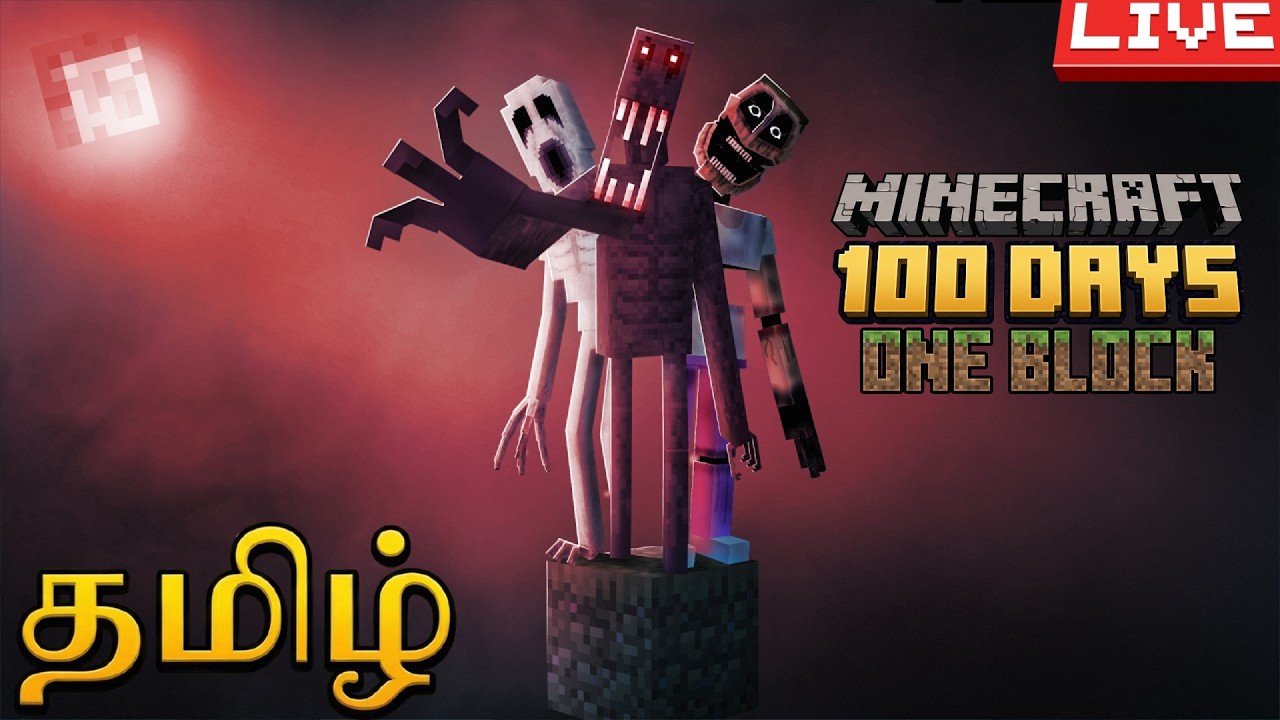 100 Days on ONE BLOCK with EVERY Minecraft Horror Mod Tamil Live | AshEchoYT