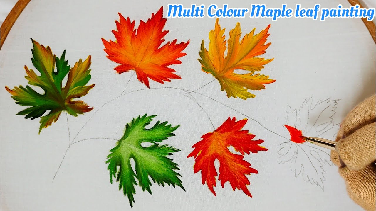Maple leaf painting on cloth| Multi Colour Maple leaf painting @LilyartistFabricworks