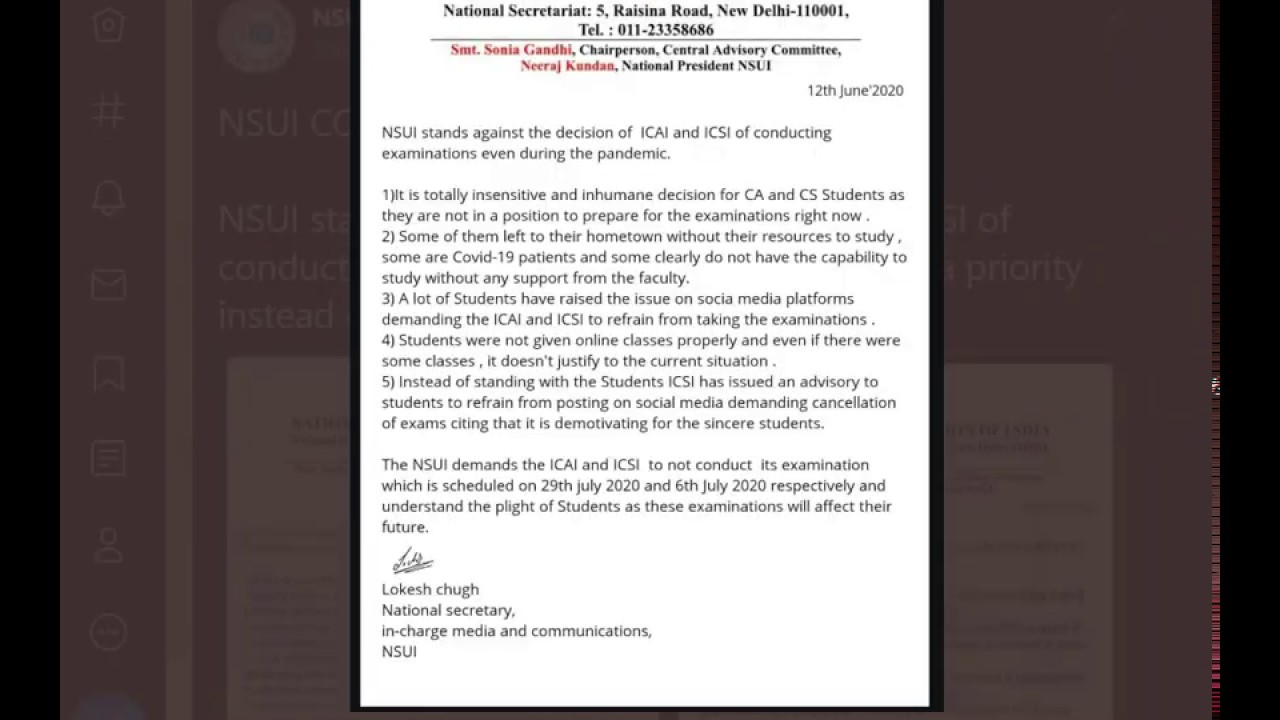 Latest News regarding CA and CS Exams postponement