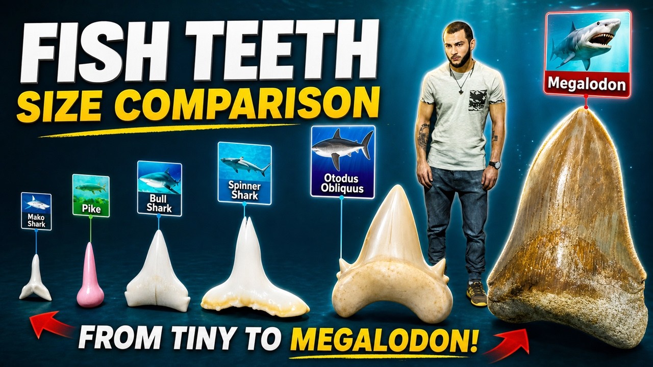 From Guppy to Megalodon | Fish Teeth Size Comparison (3D)