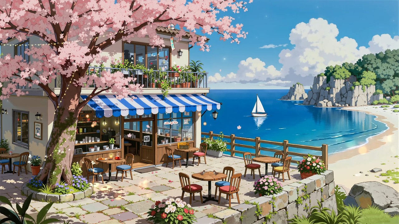 Seaside Spring Caf&eacute; 🌸 Soft Lofi Hip Hop to Boost Your Mood ☕ Morning Lofi