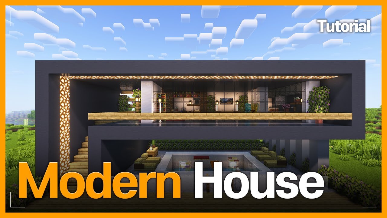 Minecraft⛏️: How to Build a Modern House with Sunken Courtyard Pool – Tutorial🏊