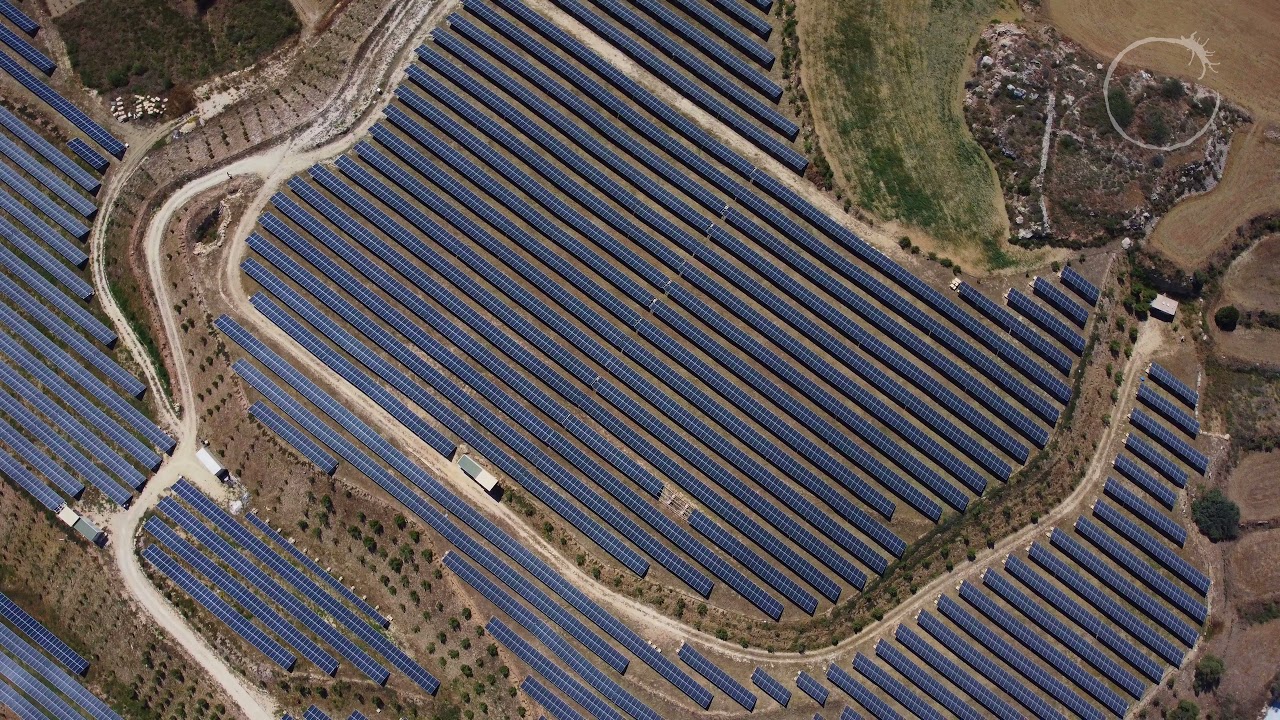 Solar Farm at Mgarr Malta Island. 4K