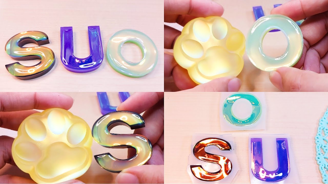 i used Holographic film in resin letters • Epoxy resin art • resin crafts • small business ideas